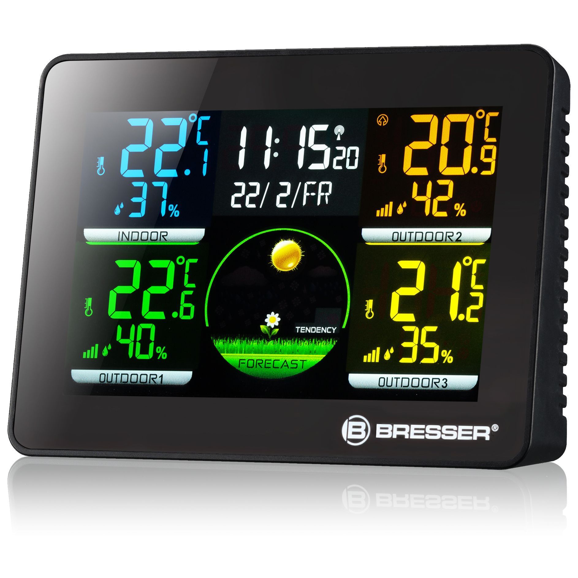 BRESSER Thermo Hygro Quadro NLX con 3 Sensores exteriores 7000023