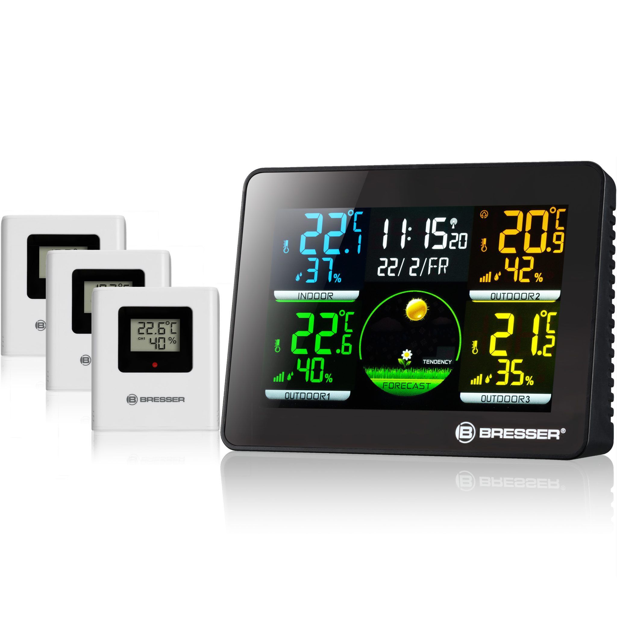 BRESSER Thermo Hygro Quadro NLX con 3 Sensores exteriores